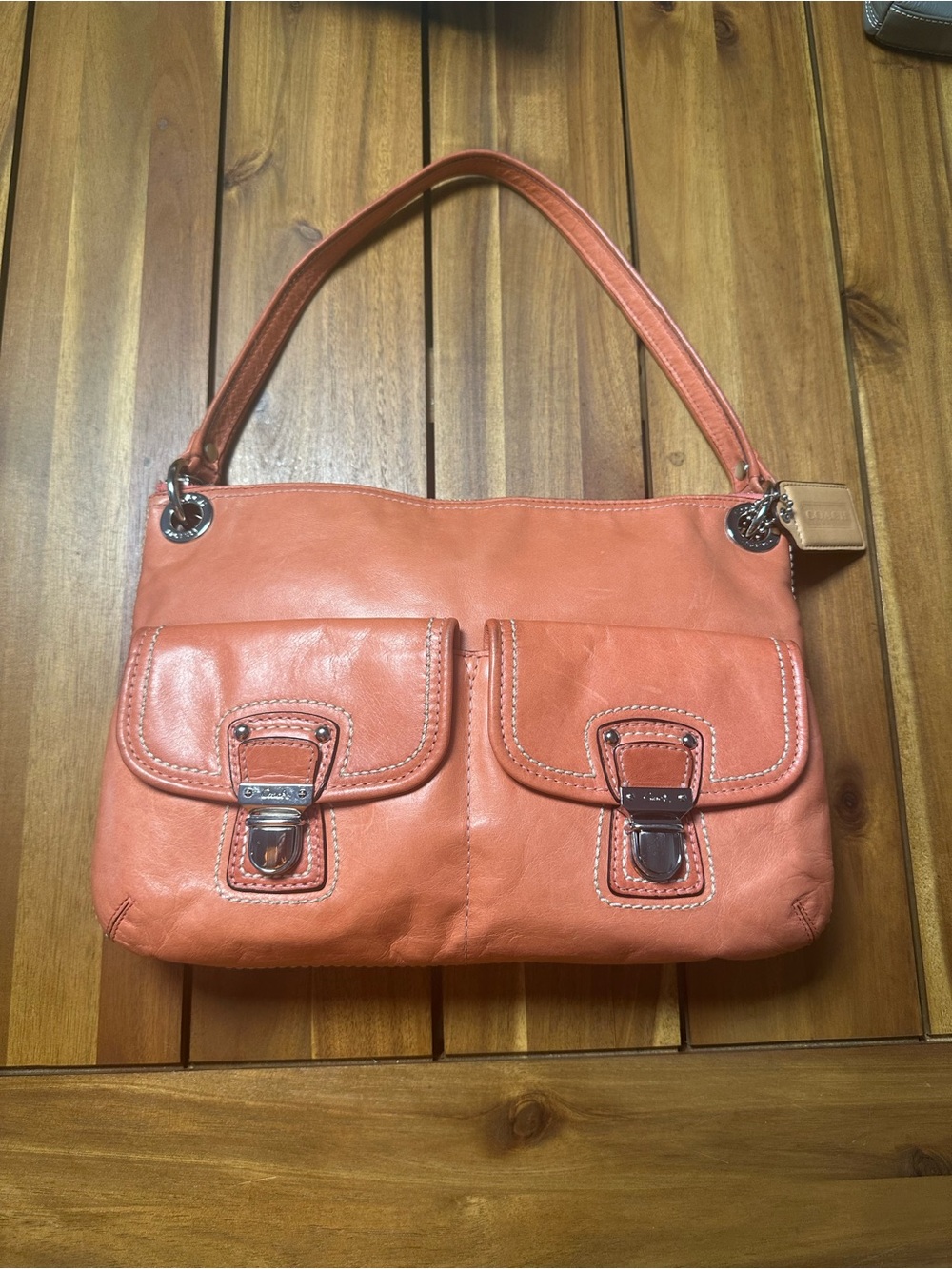 Coach Poppy Hippie Leather Hobo Bag with Matching Wallet in Salmon Pink